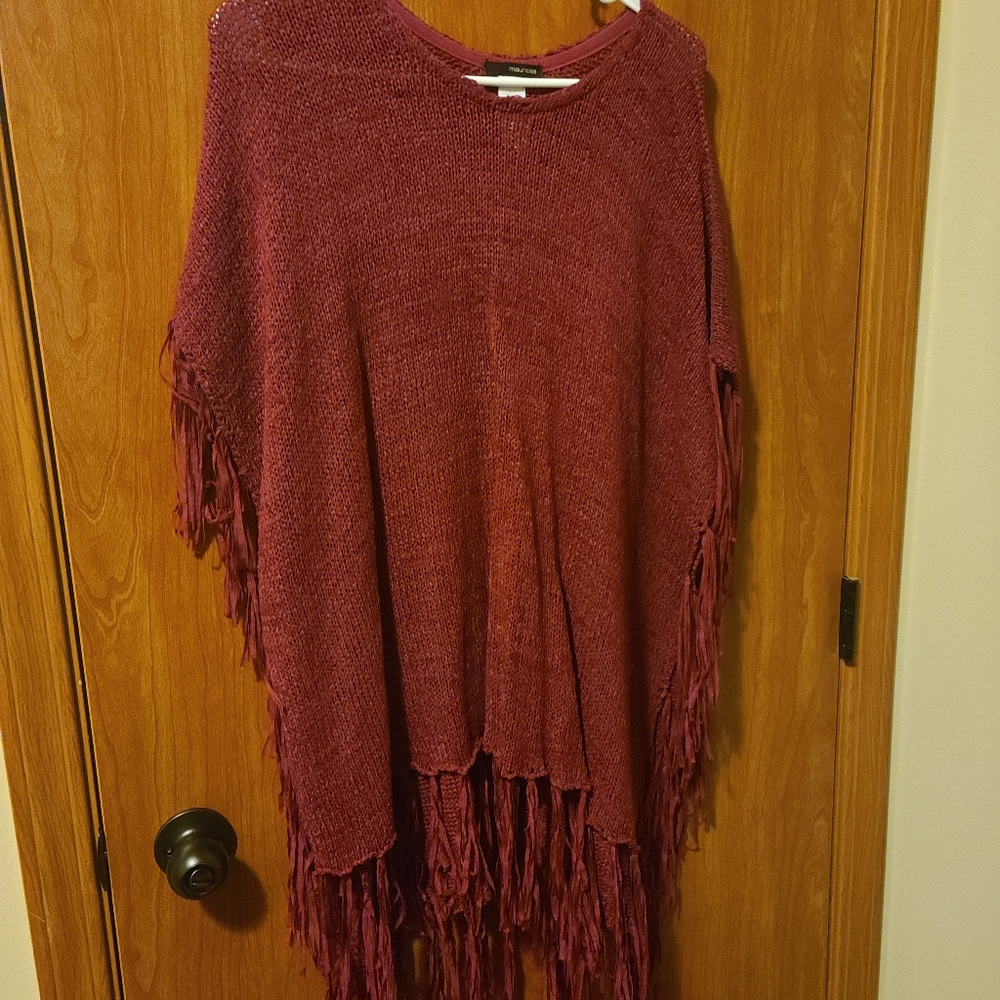 Maurices Maroon poncho with ruffled ends